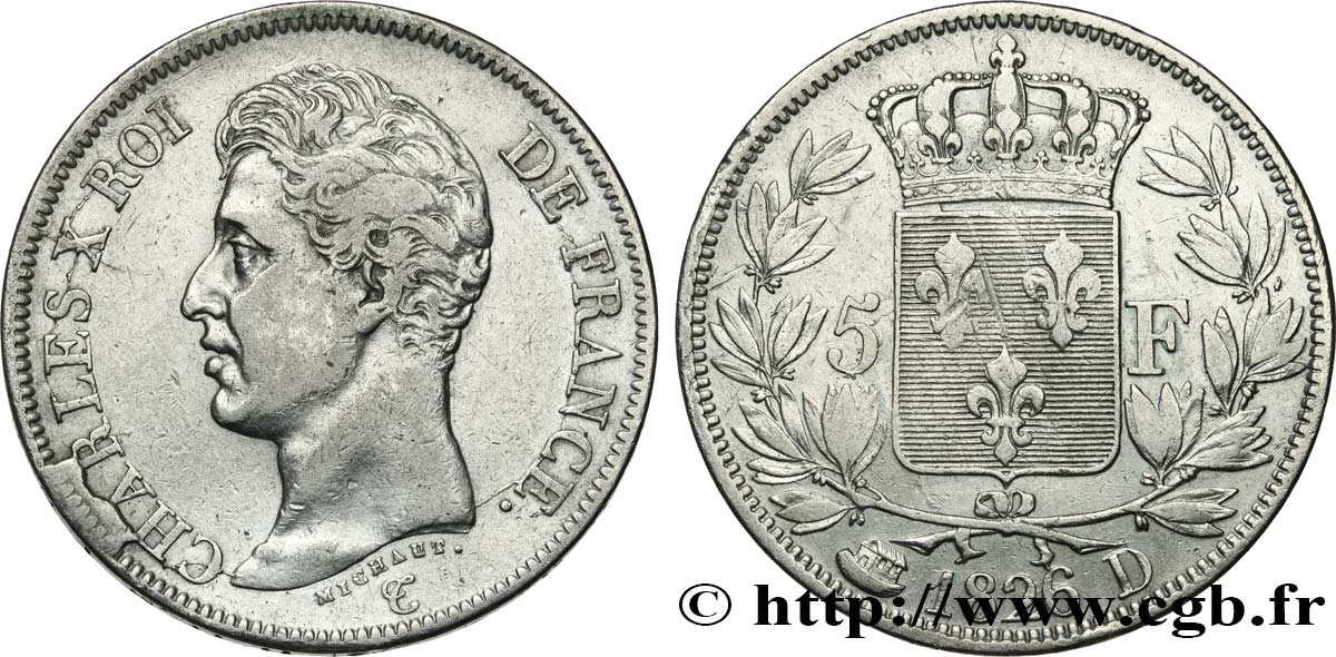 5 francs Charles X, 1er type 1826 Lyon F.310/18 VF 