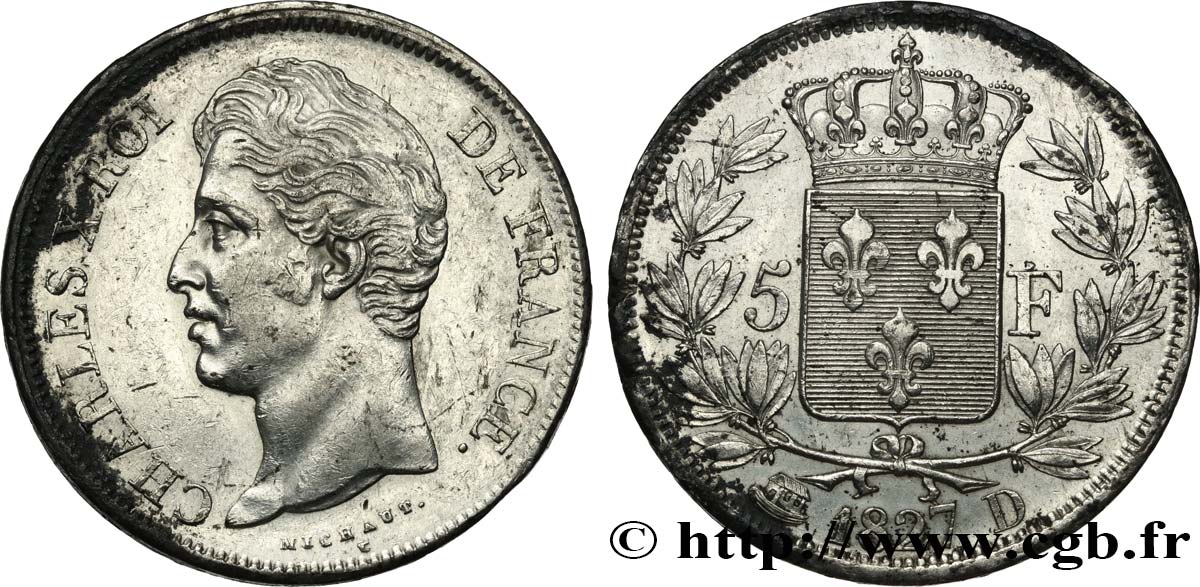 5 francs Charles X, 2e type 1827 Lyon F.311/4 AU 