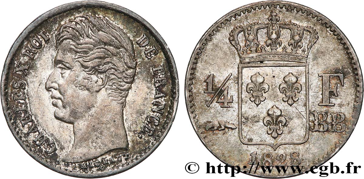 1/4 franc Charles X 1828 Strasbourg F.164/20 EBC55 