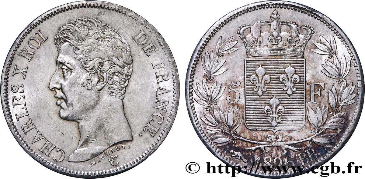 5 francs Charles X, 1er type 1826 Strasbourg F.310/17 VZ60 