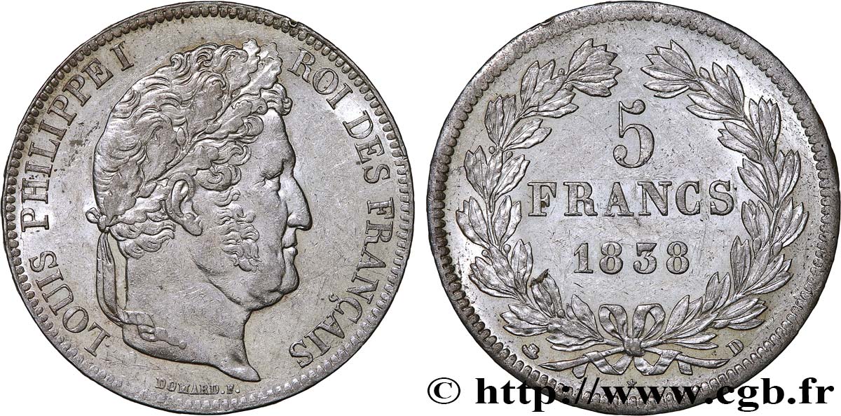 5 francs IIe type Domard 1838 Lyon F.324/71 AU55 