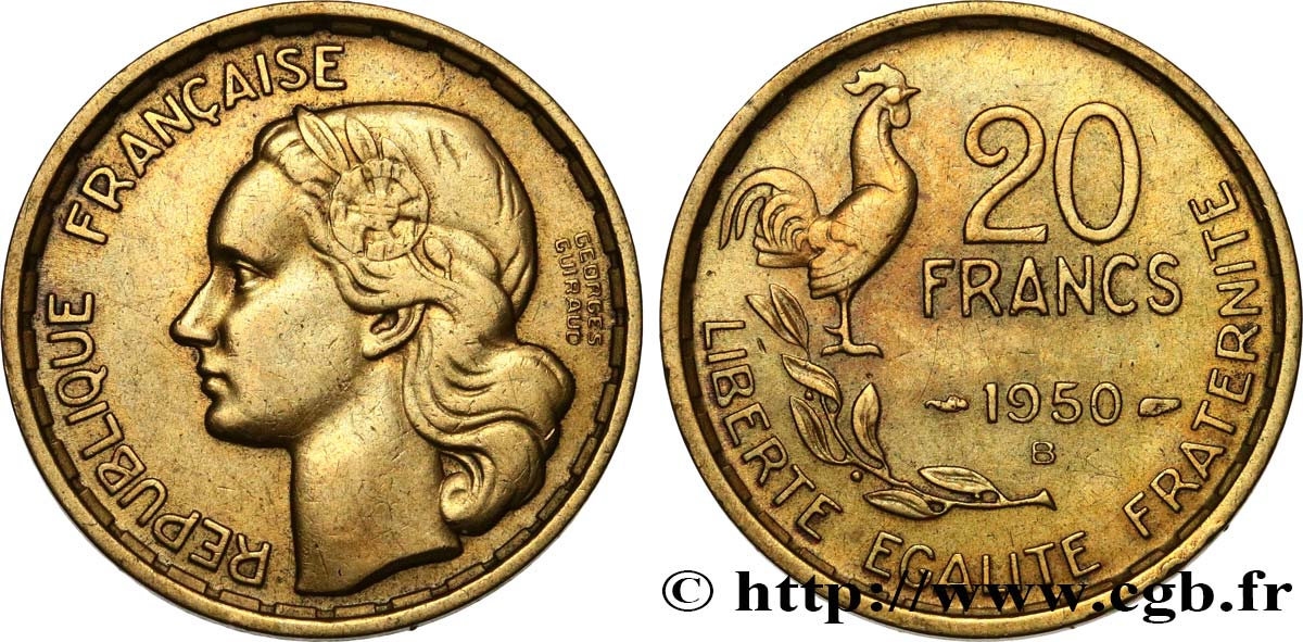20 francs Georges Guiraud, 4 faucilles 1950 Beaumont-Le-Roger F.401/3 BC35 