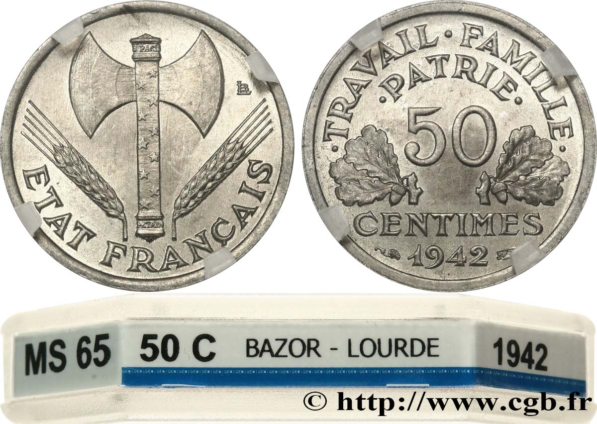 50 centimes Francisque, lourde 1942 Paris F.195/3 FDC65 GENI