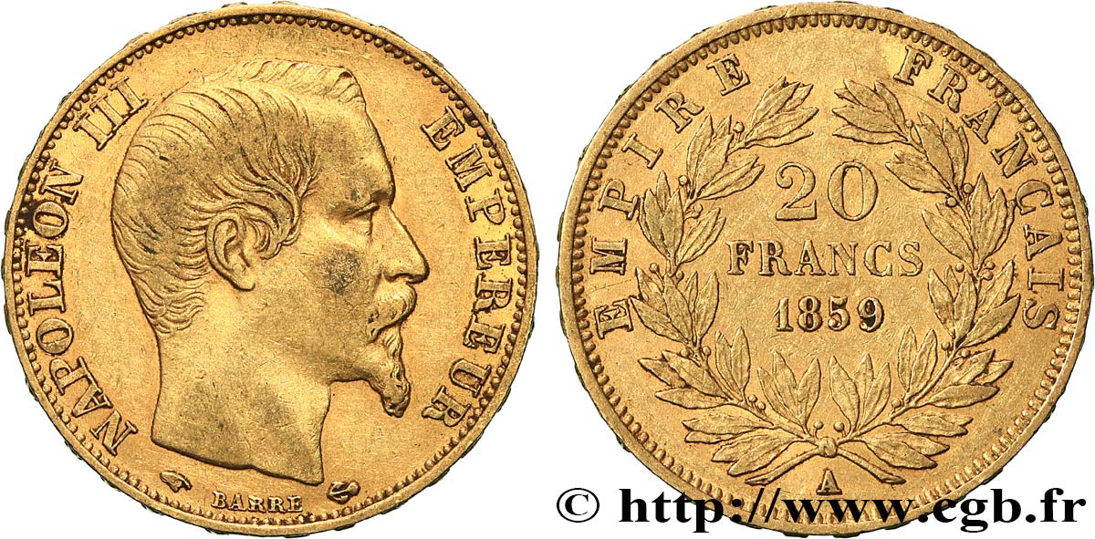 20 francs or Napoléon III, tête nue 1859 Paris F.531/15 TTB45