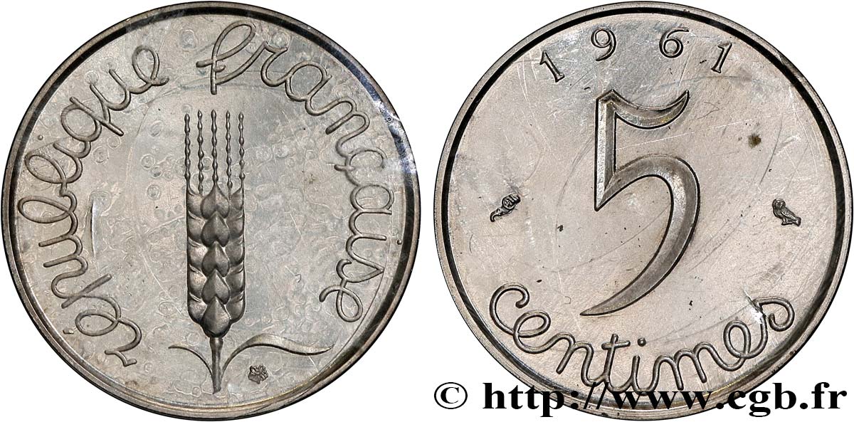 Piéfort Argent de 5 centimes Épi 1961 Paris GEM.21 P2 MS 