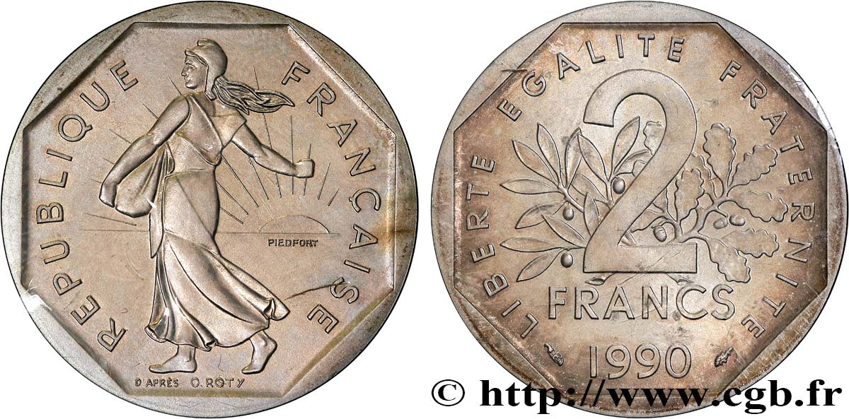 Piéfort Argent de 2 francs Semeuse 1990 Pessac GEM.123 P2 MS 