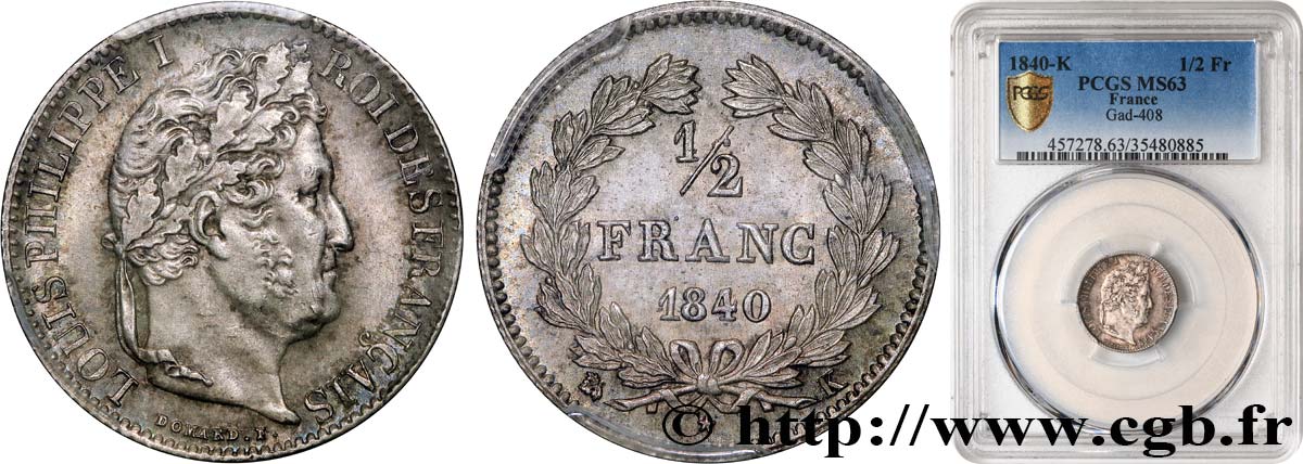 1/2 franc Louis-Philippe 1840 Bordeaux F.182/86 SC63 PCGS