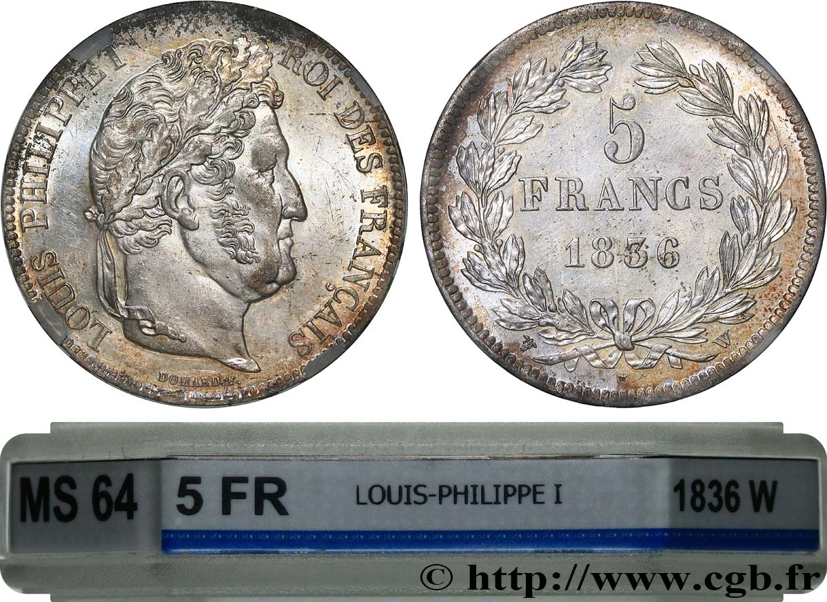 5 francs IIe type Domard 1836 Lille F.324/60 MS64 GENI