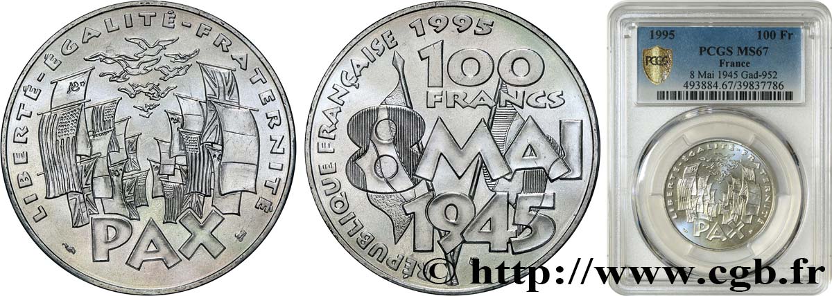100 francs 8 Mai 1945 1995  F.463/2 MS67 