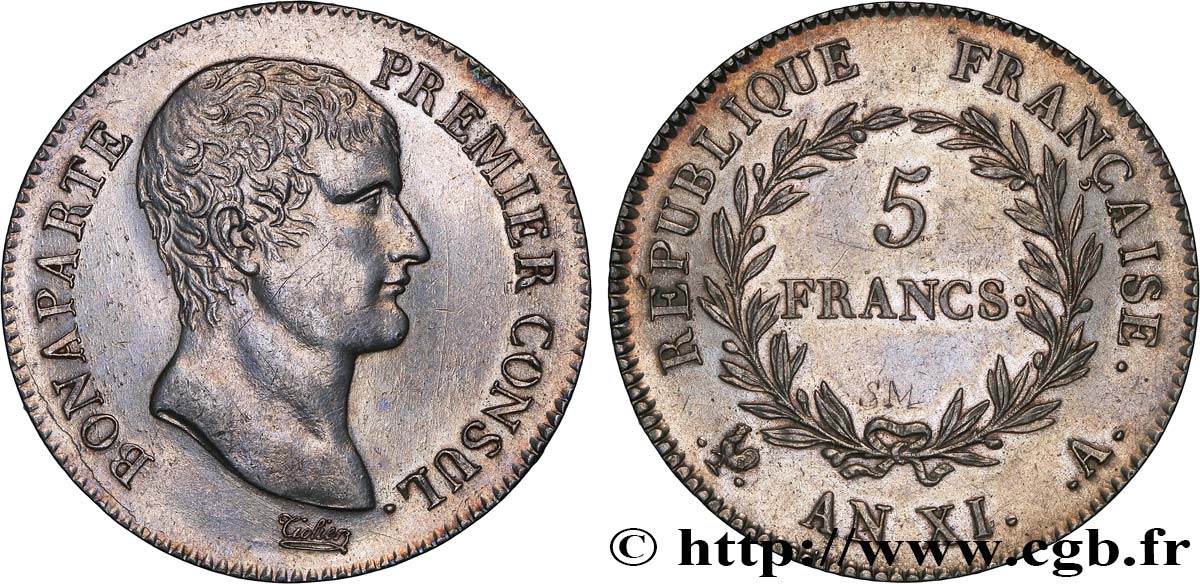 5 francs Bonaparte Premier Consul 1803 Paris F.301/1 EBC+ 