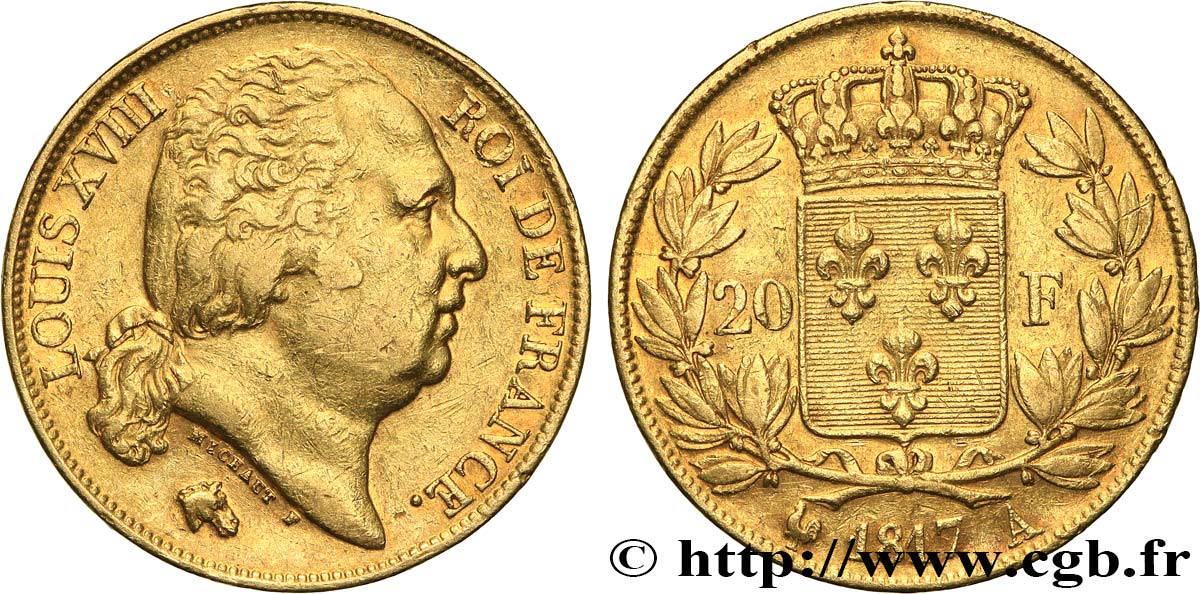 20 francs or Louis XVIII, tête nue 1817 Paris F.519/5 BB50 