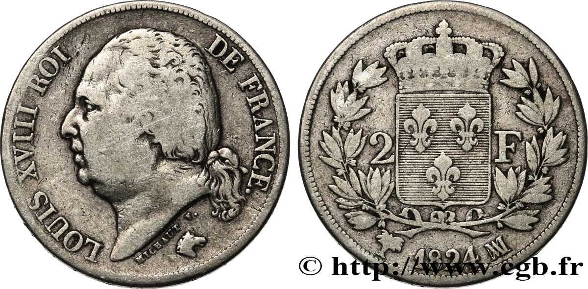 2 francs Louis XVIII 1824 Marseille F.257/60 B+ 