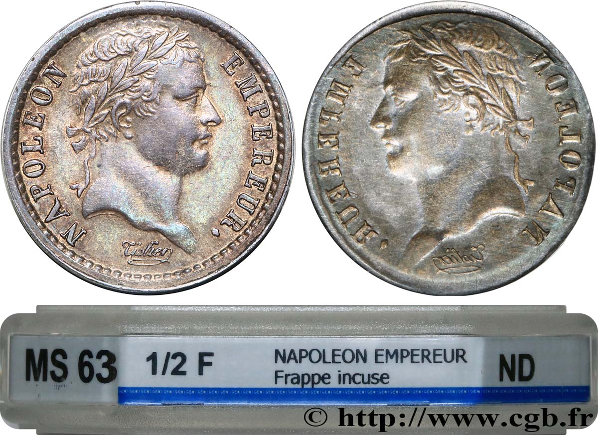 Demi-franc Napoléon Ier tête laurée en frappe incuse n.d. s.l. F.178/- SC63 GENI