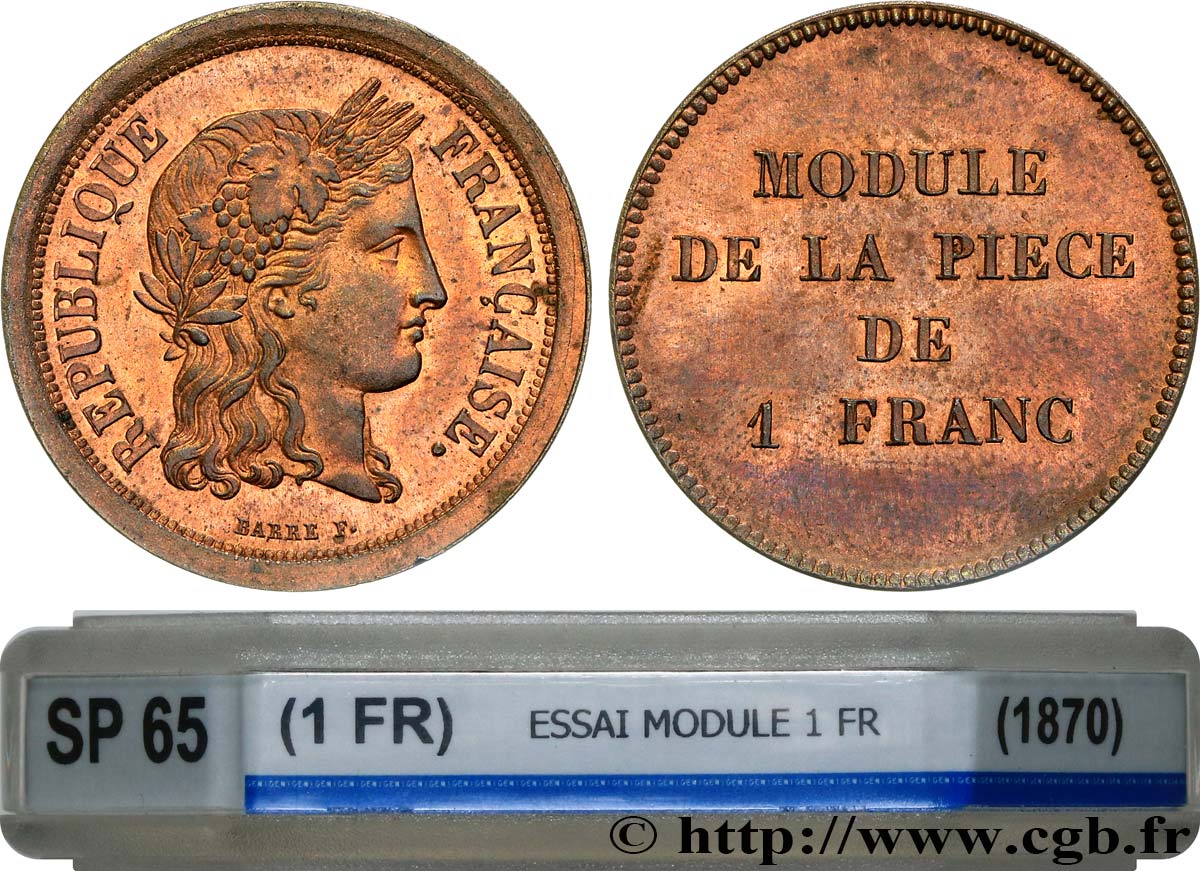 Essai au module de 1 franc de Barre n.d.  VG.3767  MS65 GENI