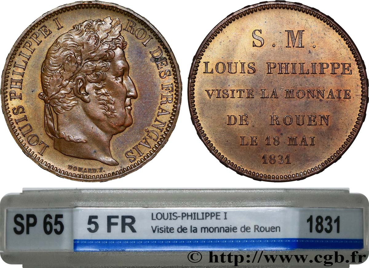 Monnaie de visite, module de 5 francs, pour Louis-Philippe à la Monnaie de Rouen 1831 Rouen VG.2825  MS65 GENI