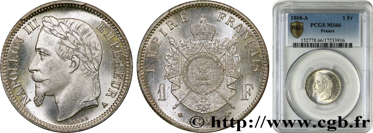 1 franc Napoléon III, tête laurée 1868 Paris F.215/10 MS66 PCGS