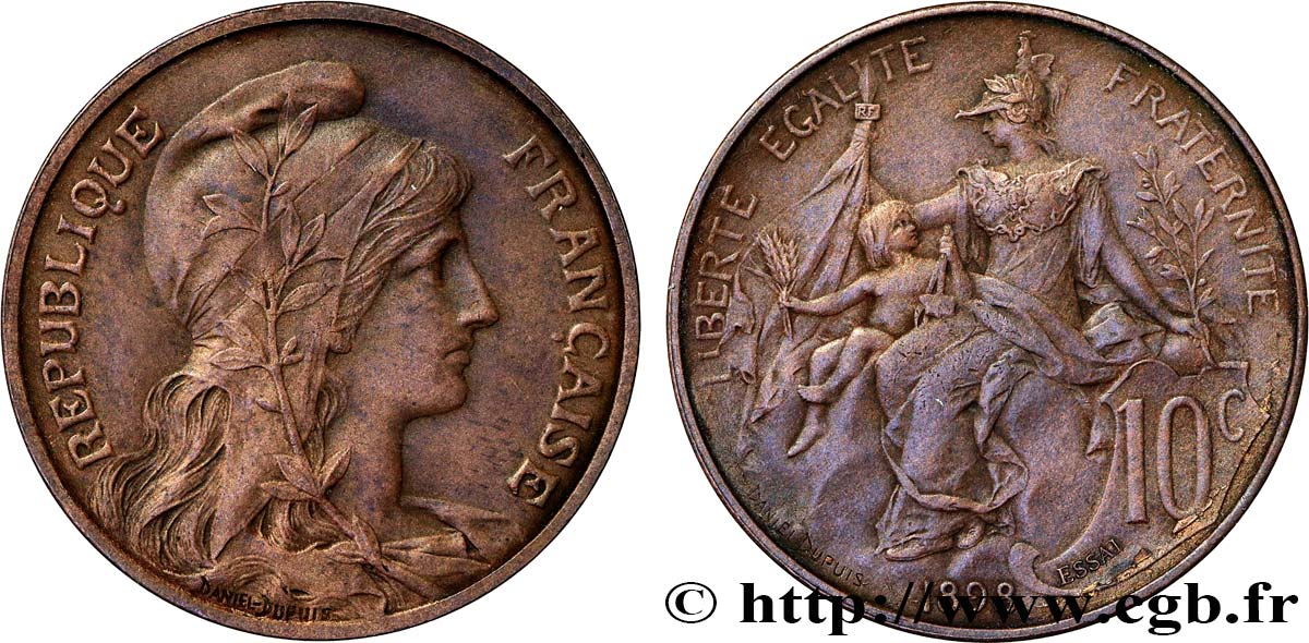 Essai de 10 centimes Daniel-Dupuis en bronze, flan mat 1898 Paris F.136/3 fST63 