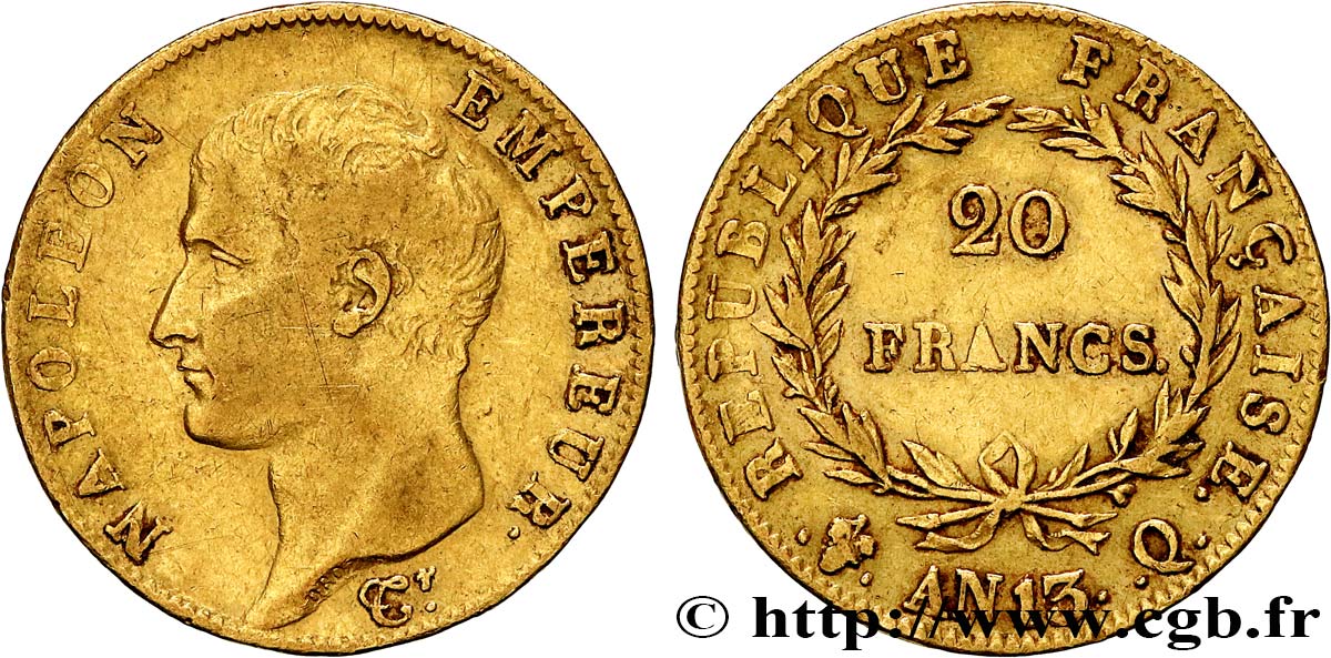 20 francs or Napoléon tête nue, Calendrier révolutionnaire 1805 Perpignan F.512/3 S35 