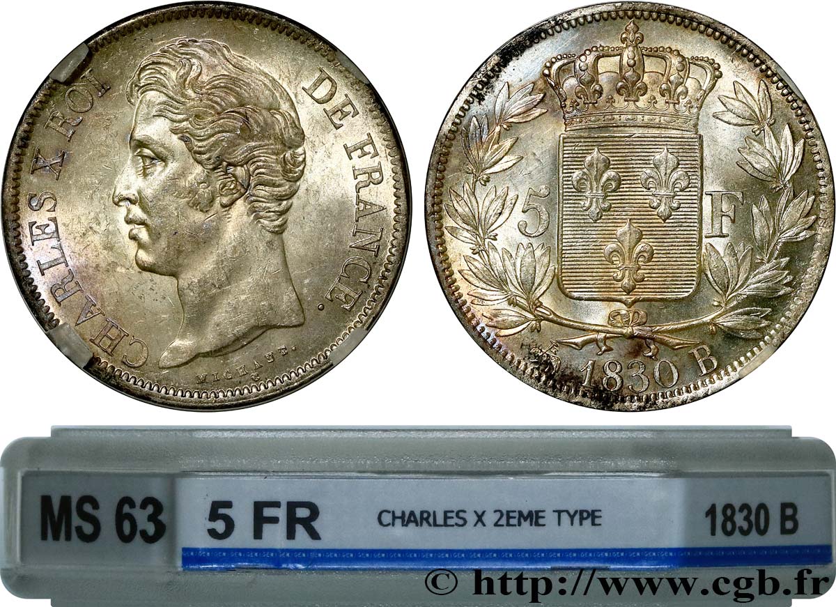 5 francs Charles X, 2e type 1830 Rouen F.311/41 MS63 GENI