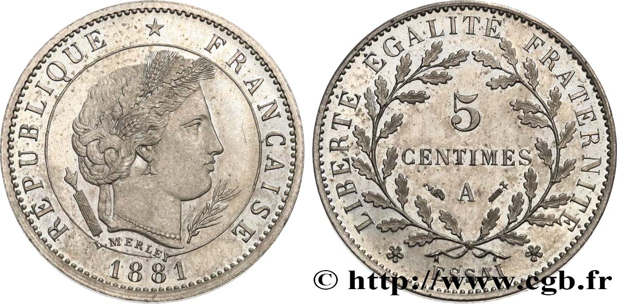 Essai de 5 centimes Merley 1881 Paris GEM.12 1 MS63 