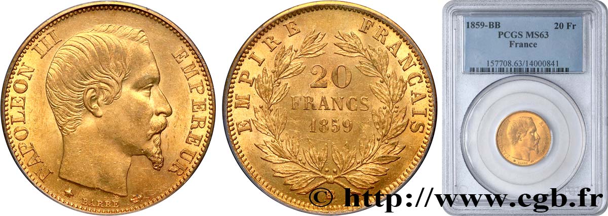 20 francs or Napoléon III, tête nue 1859 Strasbourg F.531/16 MS63 PCGS