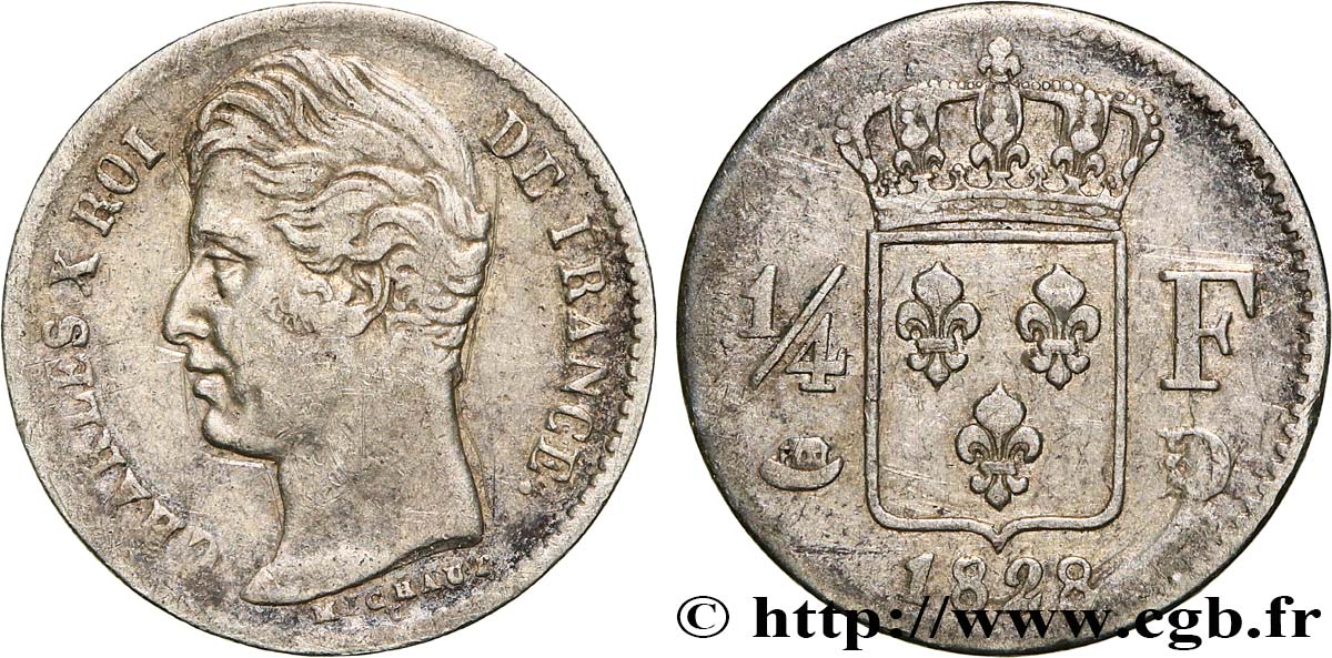 1/4 franc Charles X 1828 Lyon F.164/21 VF 