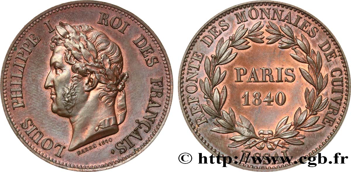Refonte des monnaies de cuivre, essai au module du décime, poids léger 1840 Paris VG.2916  fST63 