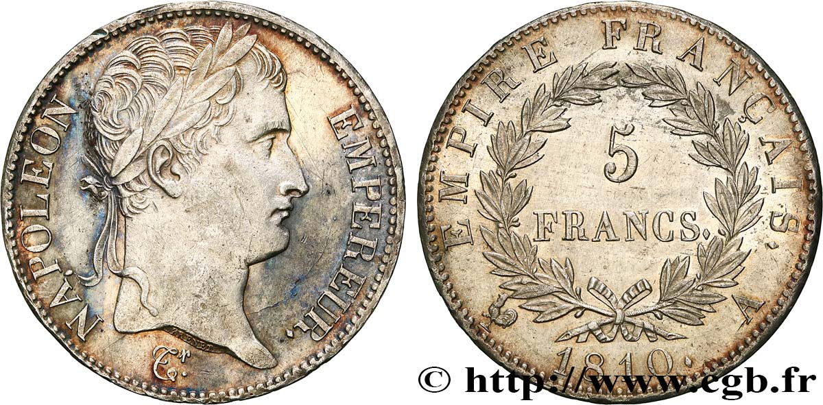 5 francs Napoléon Empereur, Empire français 1810 Paris F.307/14 AU 