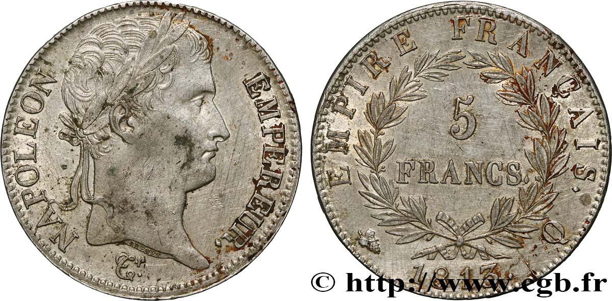 5 francs Napoléon Empereur, Empire français 1813 Perpignan F.307/70 TTB+ 