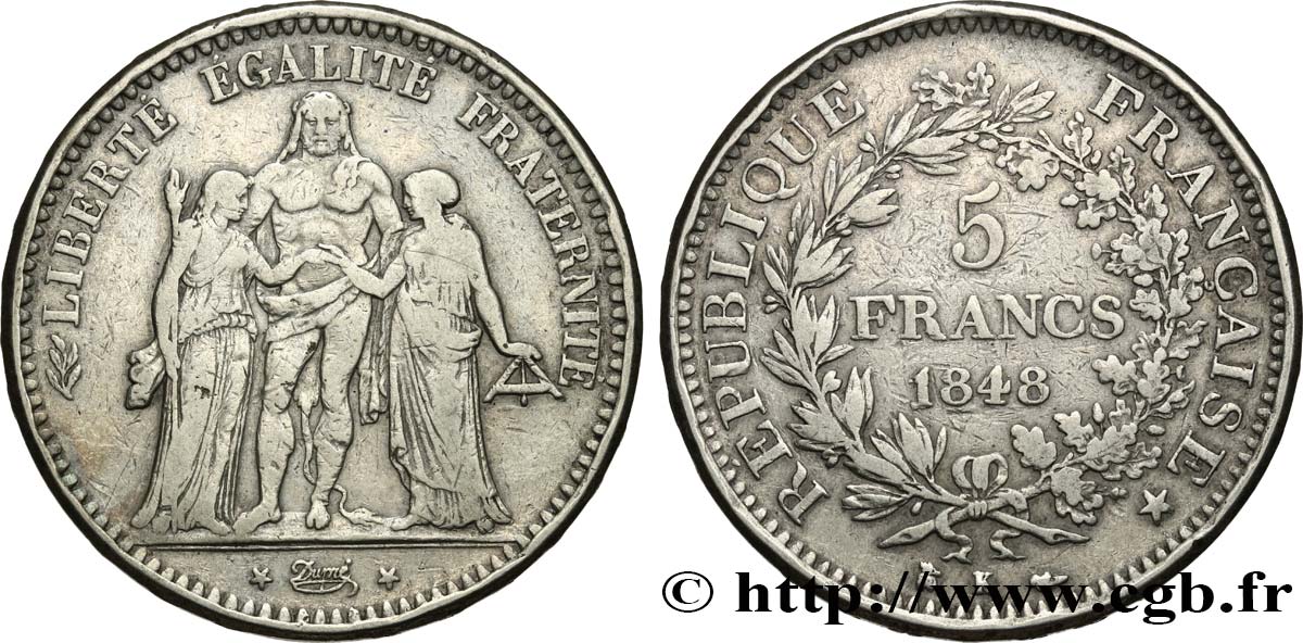 5 francs Hercule, IIe République 1848 Bordeaux F.326/4 S 