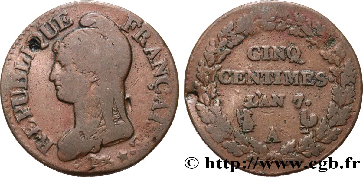 Cinq centimes Dupré, grand module 1799 Paris F.115/44 TB