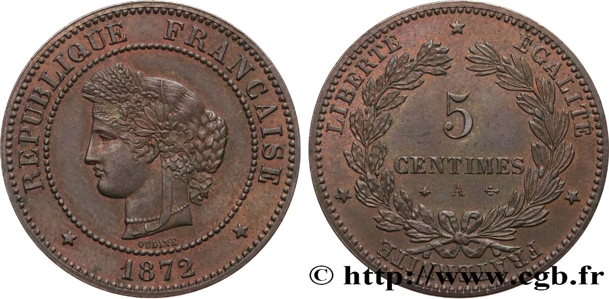 5 centimes Cérès 1872 Paris F.118/4 SPL55 