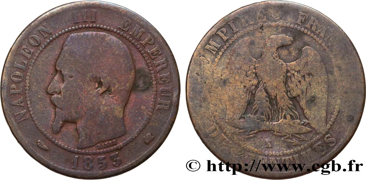 Dix centimes Napoléon III, tête nue 1853 Bordeaux F.133/7 B8