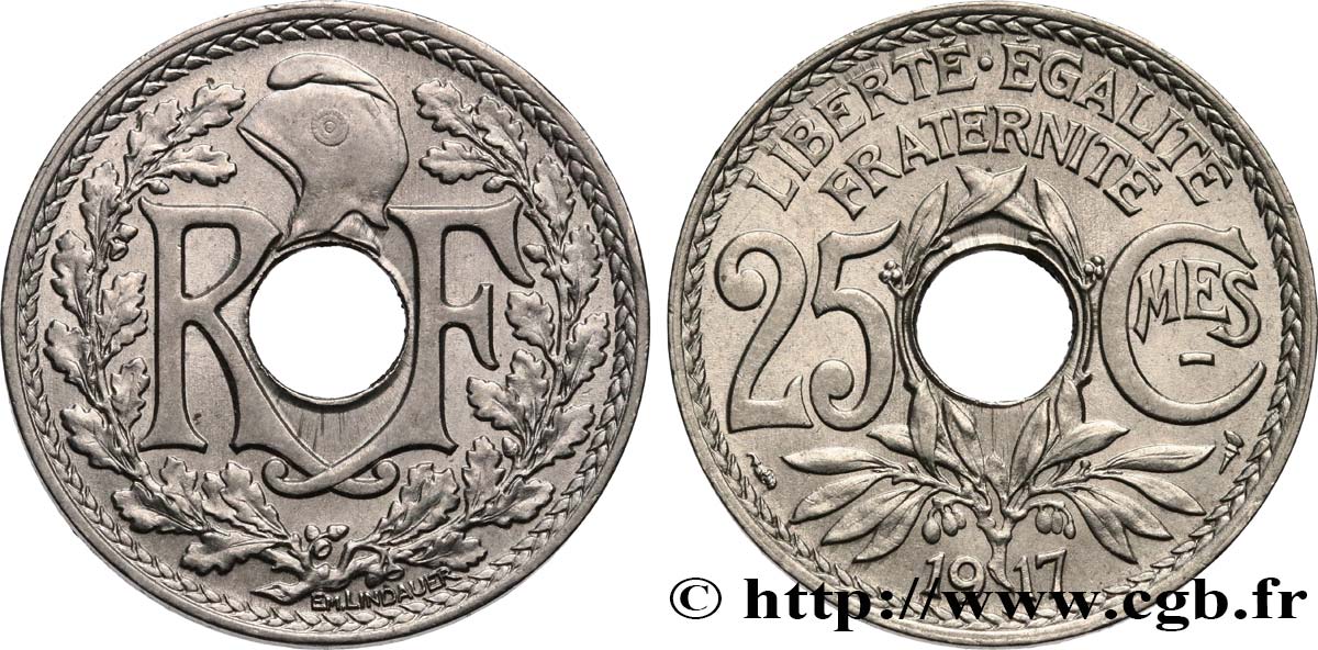 25 centimes Lindauer, Cmes souligné 1917  F.170/5 SPL55 
