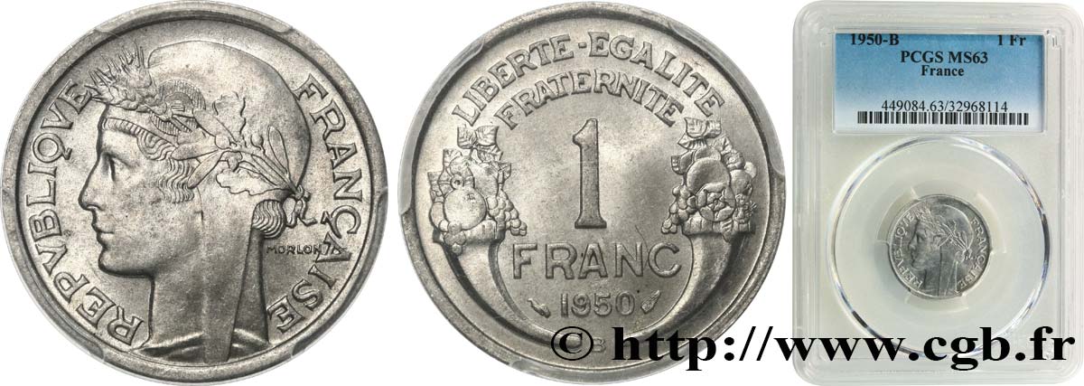 1 franc Morlon, légère 1950 Beaumont-Le-Roger F.221/18 MS63 PCGS