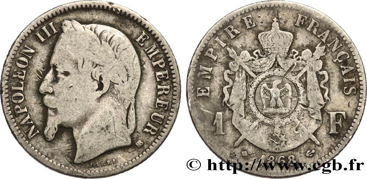 1 franc Napoléon III, tête laurée 1868 Strasbourg F.215/11 F