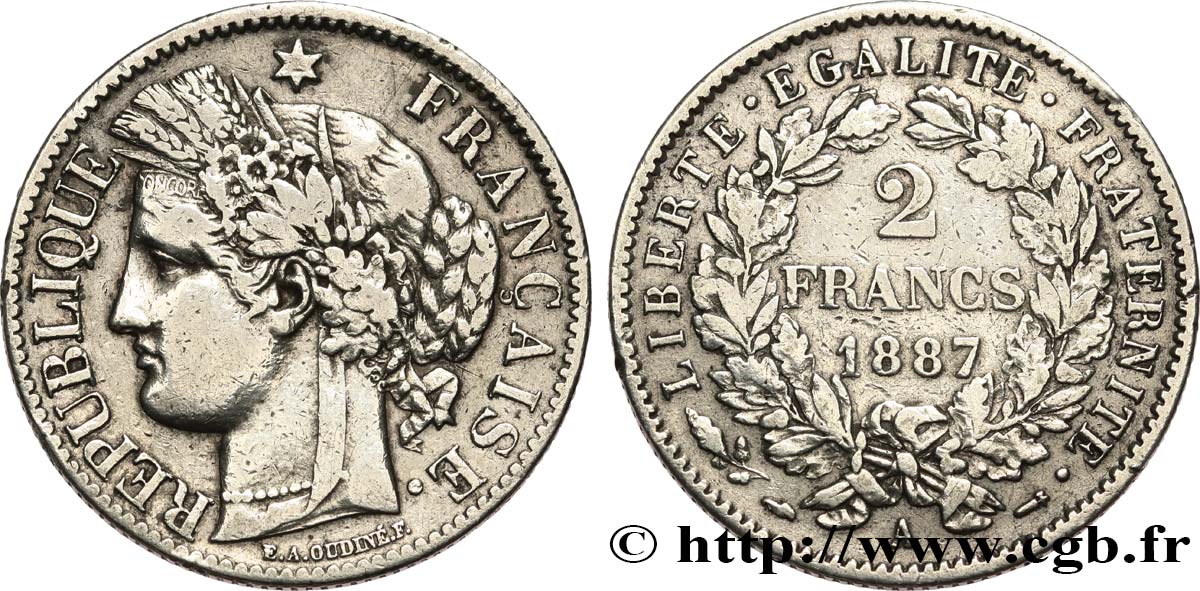 2 francs Cérès, avec légende 1887 Paris F.265/13 MB 