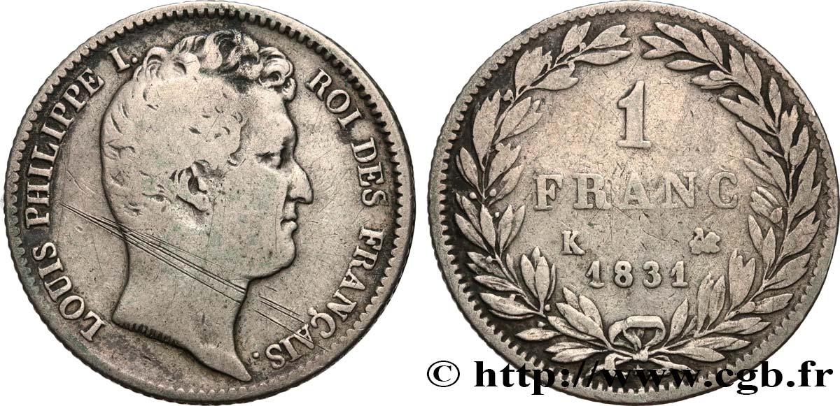 1 franc Louis-Philippe, tête nue 1831 Bordeaux F.209/7 TB