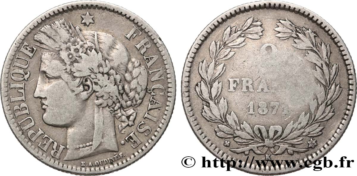 2 francs Cérès, sans légende 1871 Bordeaux F.264/4 S20 