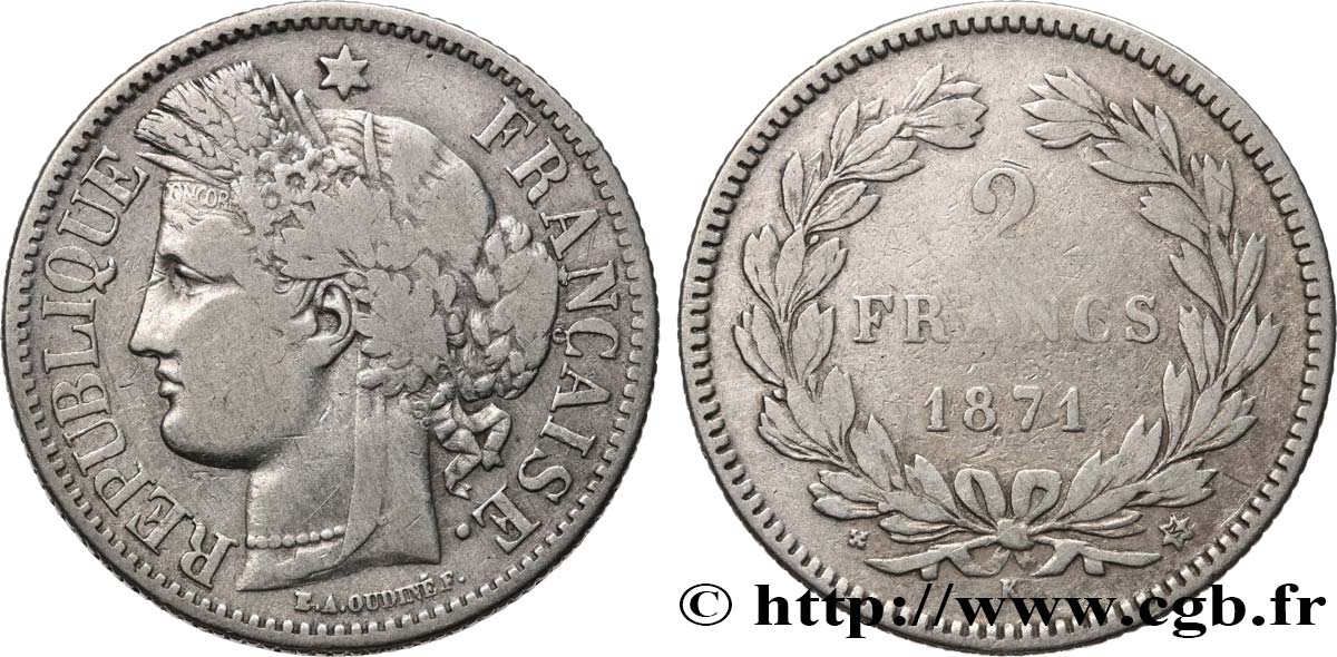 2 francs Cérès, sans légende 1871 Bordeaux F.264/4 TB