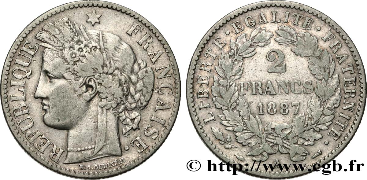 2 francs Cérès, avec légende 1887 Paris F.265/13 MB25 