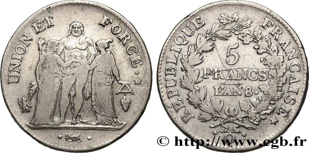 5 francs Union et Force, Union serré, avec glands intérieurs et gland extérieur 1800 Perpignan F.288/149 S 