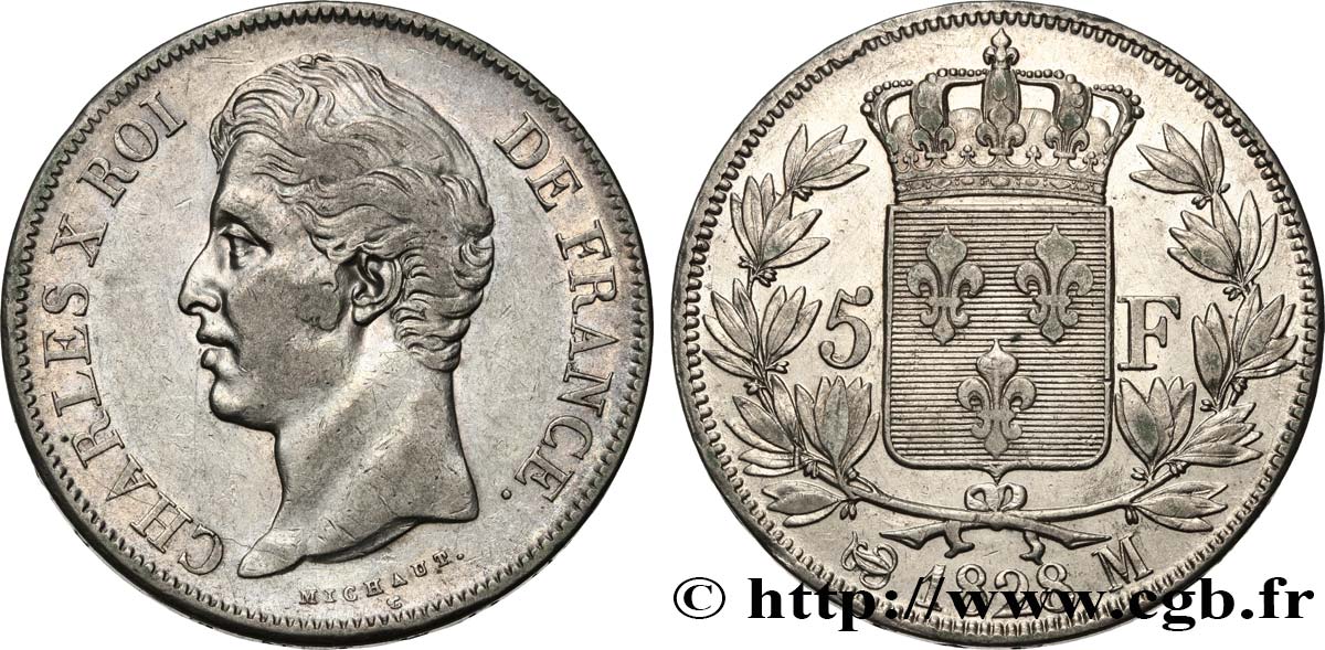 5 francs Charles X, 2e type 1828 Toulouse F.311/22 XF 