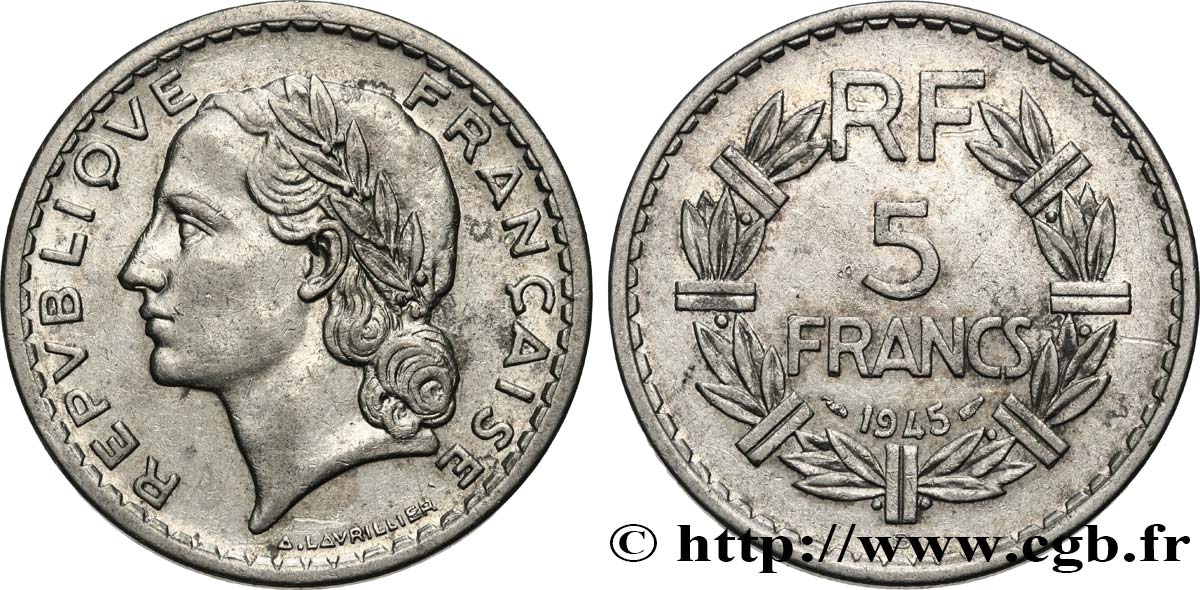 5 francs Lavrillier, aluminium 1945 Beaumont-Le-Roger F.339/4 BB 