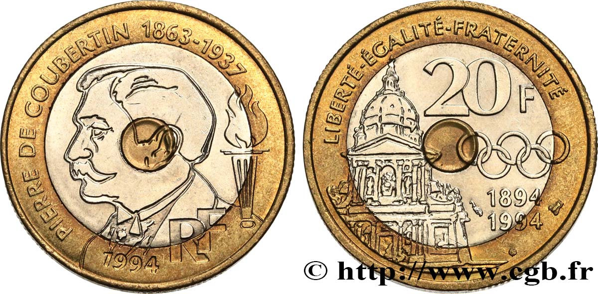20 francs Pierre de Coubertin 1994 Pessac F.405/2 AU58