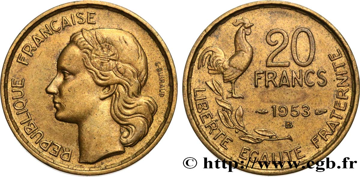 20 francs G. Guiraud 1953 Beaumont-Le-Roger F.402/12 AU50