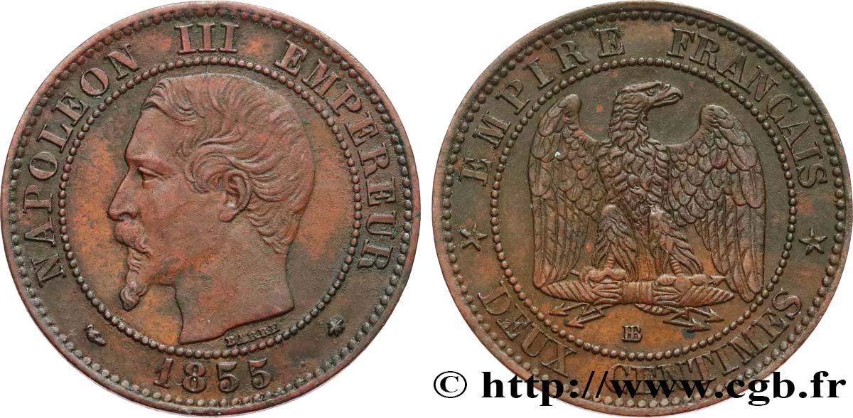 Deux centimes Napoléon III, tête nue 1855 Strasbourg F.107/23 BB45 