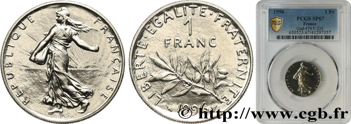 1 franc Semeuse, nickel, BU (Brillant Universel) 1996 Pessac F.226/44 MS67 PCGS