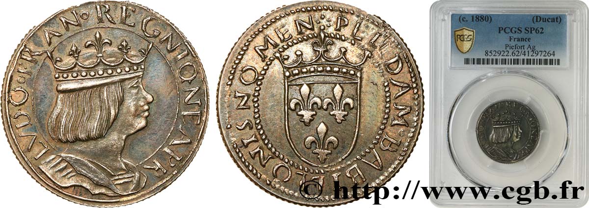 Essai-piéfort de métal (argent) et de module au type du ducat d’or de Naples de Louis XII n.d. Paris Maz.2226 a var. MS62 PCGS