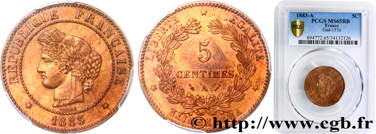 5 centimes Cérès 1883 Paris F.118/24 MS65 PCGS
